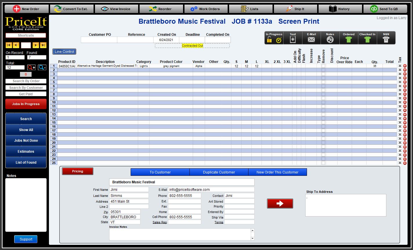 screenshot of Pricelt Software
